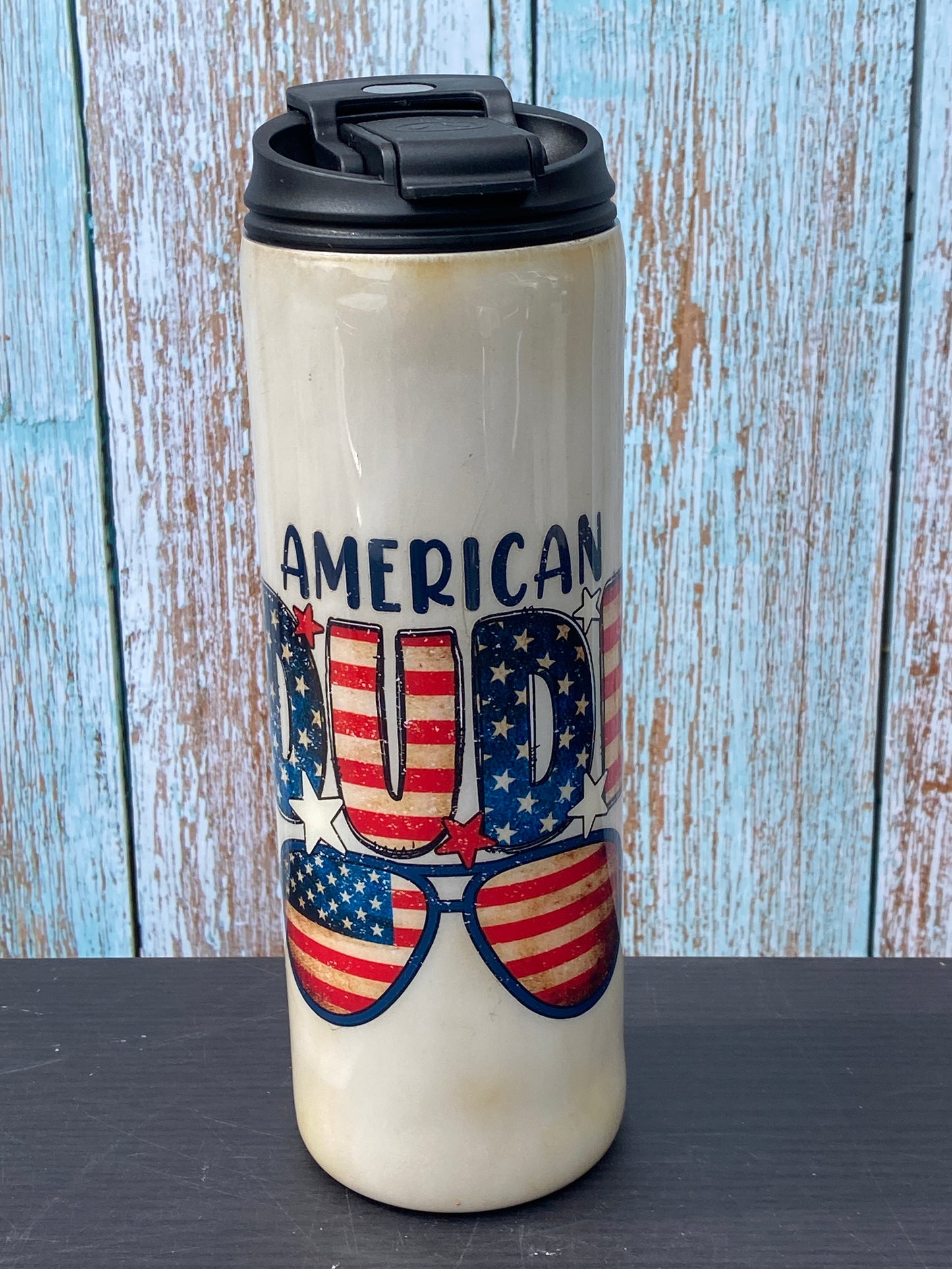 Custom Painted American Dude Stainless Skinny Tumbler w/Dual Flip Lid - 18 Oz