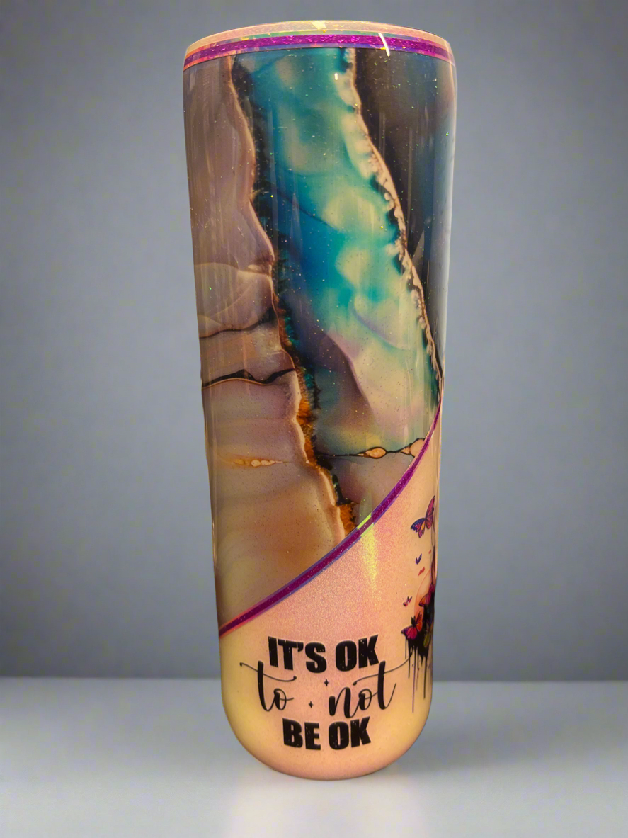 Custom Painted It's Ok Opal Stainless Fatty Tumbler w/Sliding Lid and Straw- 30 Oz