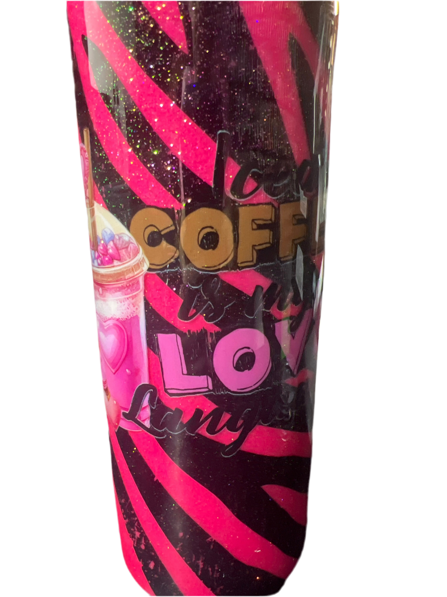 Custom Painted Pink Zebra Stainless Skinny Tumbler w/Sliding Lid and Straw- 20 Oz