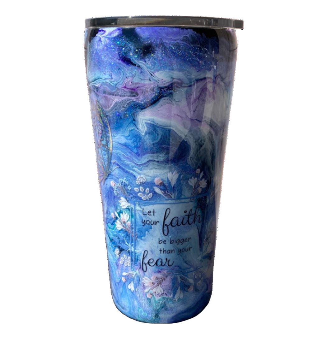 Hand Painted Glitter Purple Faith Stainless Gradual Tumbler w/Sliding Lid and Straw- 24 Oz