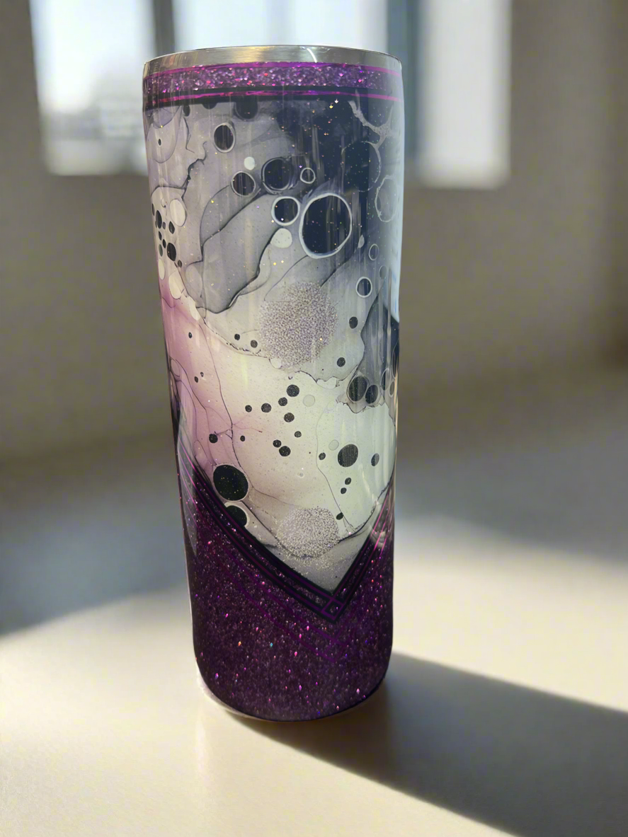 Custom Purple Marble Glitter Stainless Skinny Tumbler w/Sliding