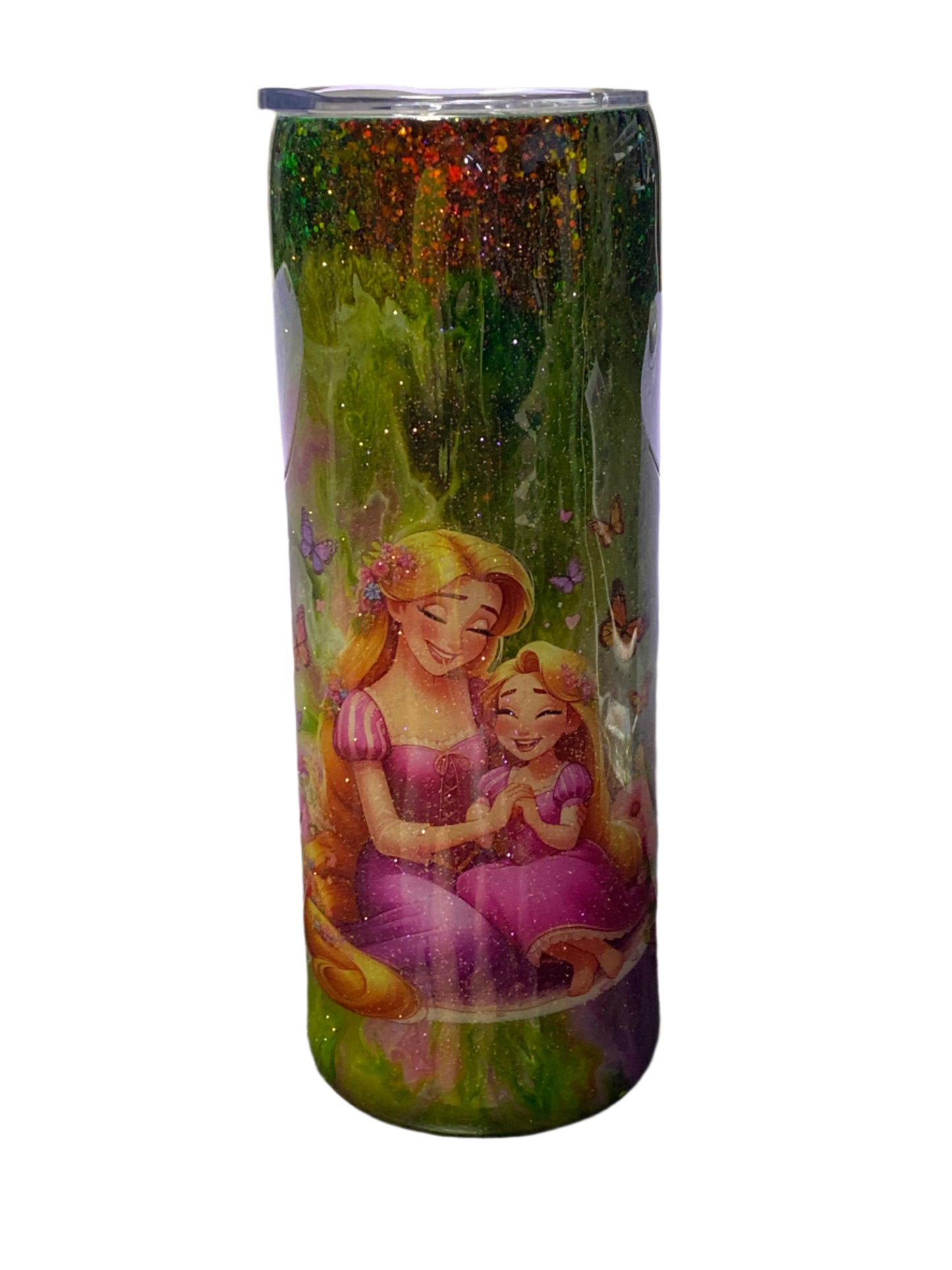 Custom Painted Princess Stainless Skinny Tumbler w/Sliding Lid and Straw- 20 Oz