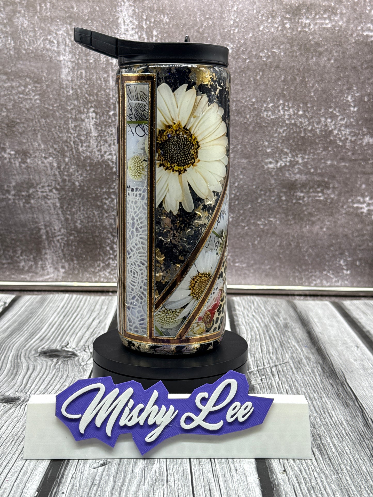 Custom Painted Leopard Daisy Stainless Skinny Tumbler - 25 Oz Duo