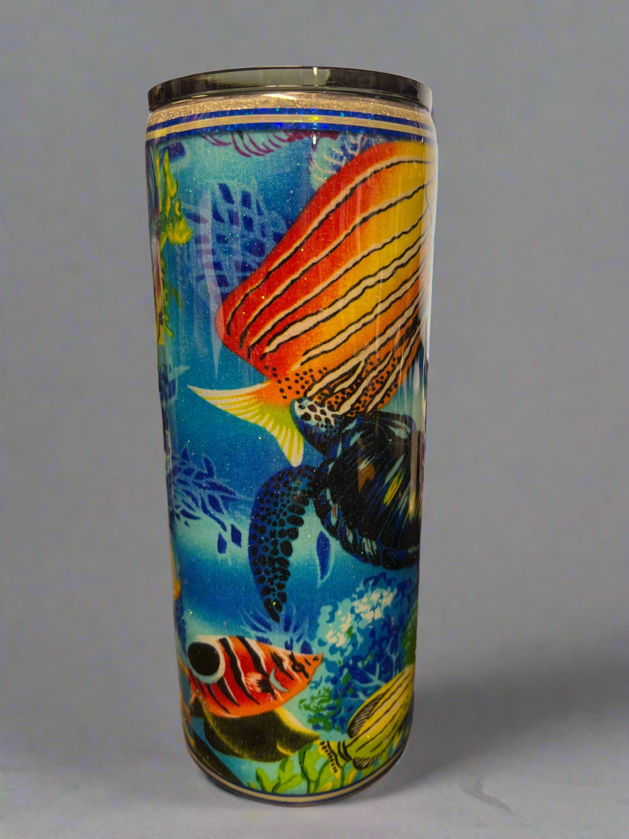 Custom Painted Angel Fish Stainless Fatty Tumbler w/Sliding Lid and Straw- 30 Oz