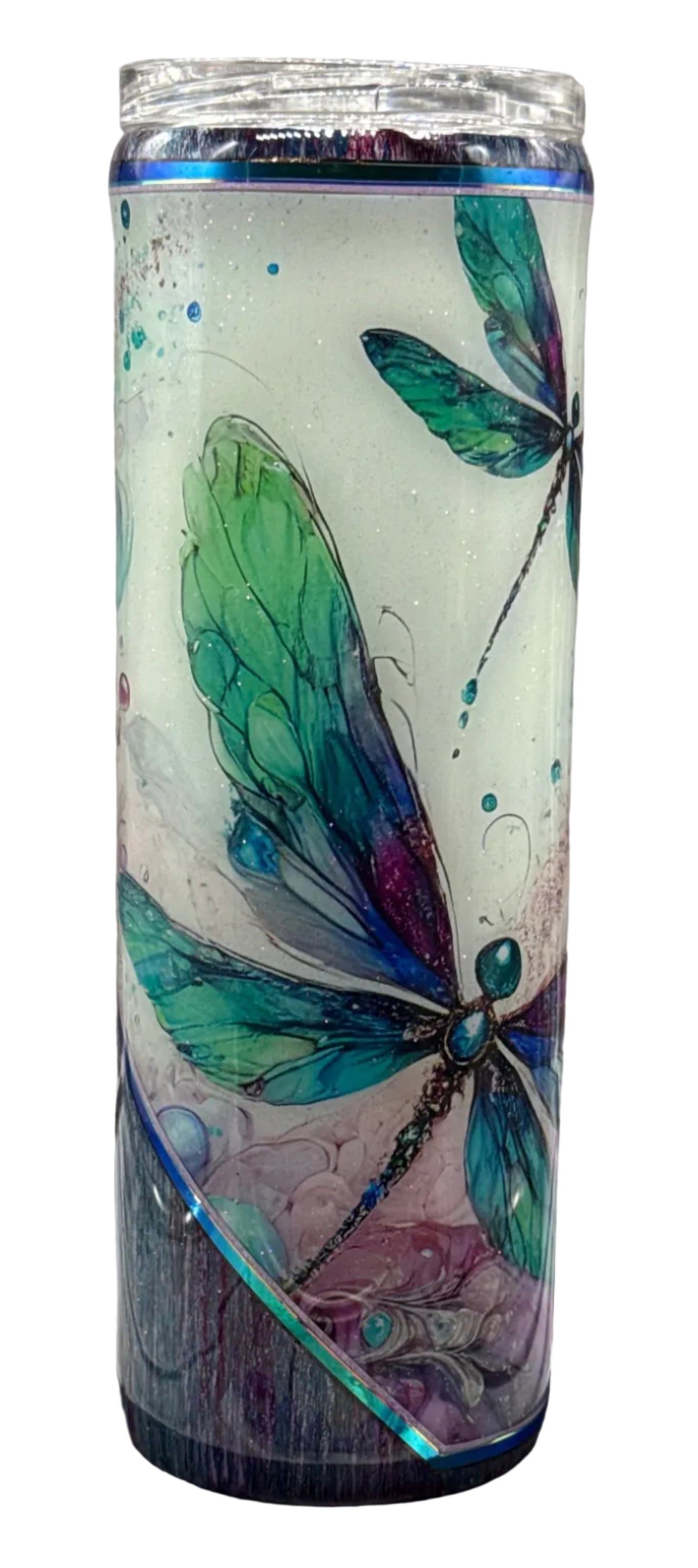 Custom Painted Dragonfly Stainless Skinny Tumbler w/Sliding Lid and Straw- 30 Oz