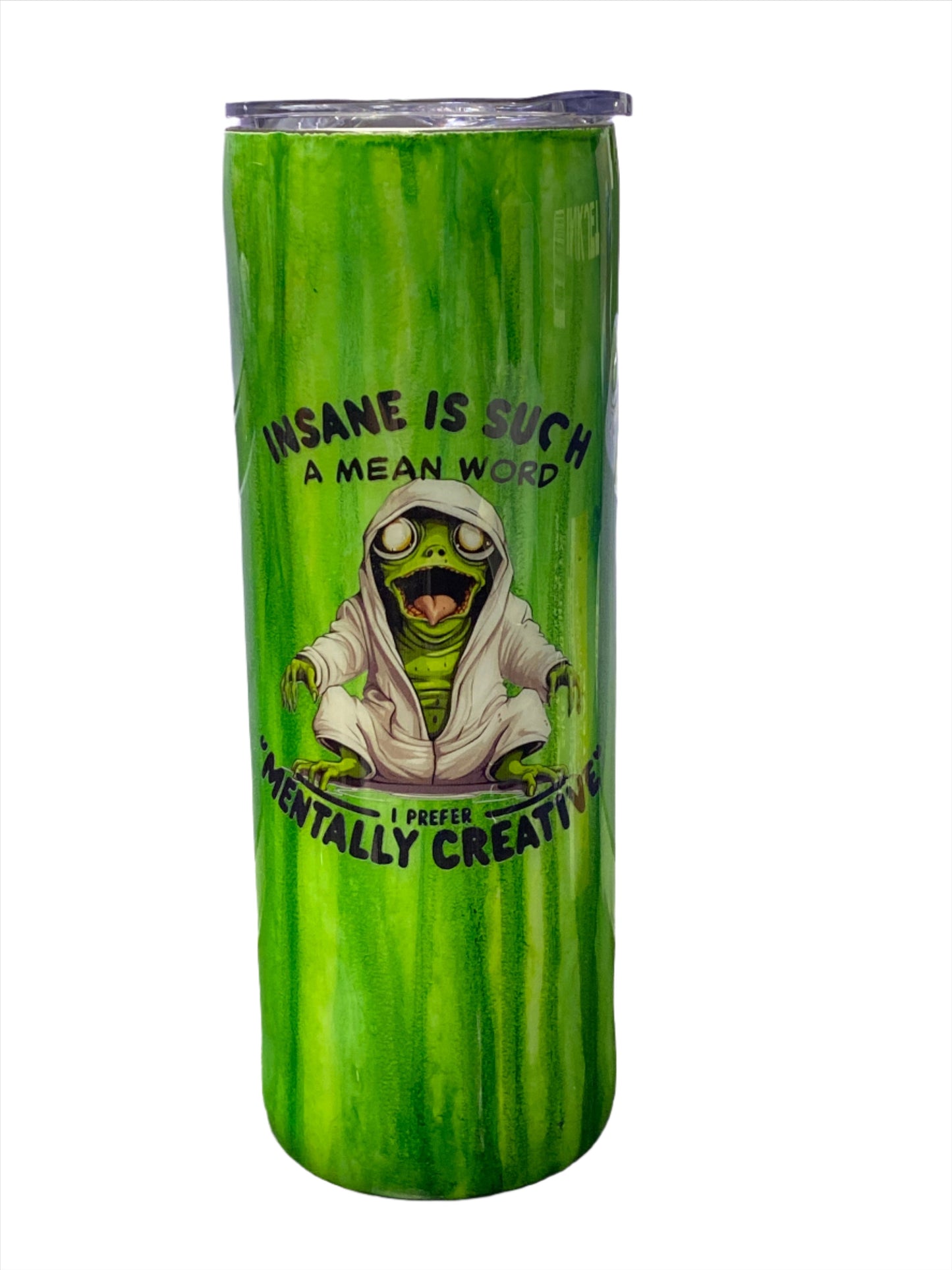 Custom Painted Insane Frog Stainless Skinny Tumbler w/Sliding Lid and Straw- 20 Oz