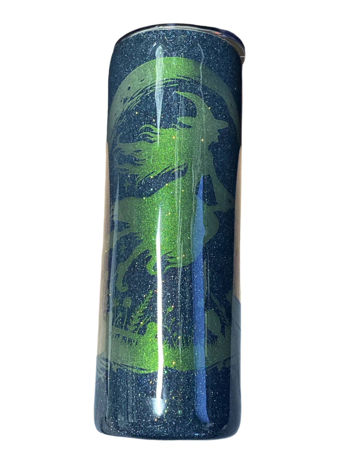 Custom Painted Halloween Witch Moon Stainless Skinny Tumbler w/Sliding Lid and Straw- 20 Oz