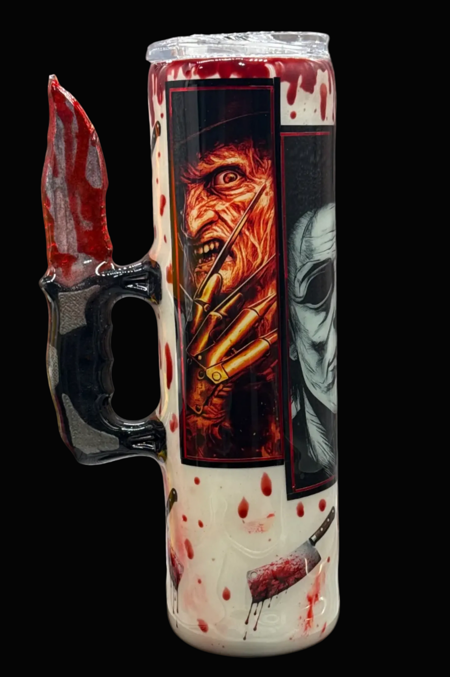 Custom Painted Horror Fans Stainless Skinny Tumbler w/Sliding Lid and Straw- 35 Oz