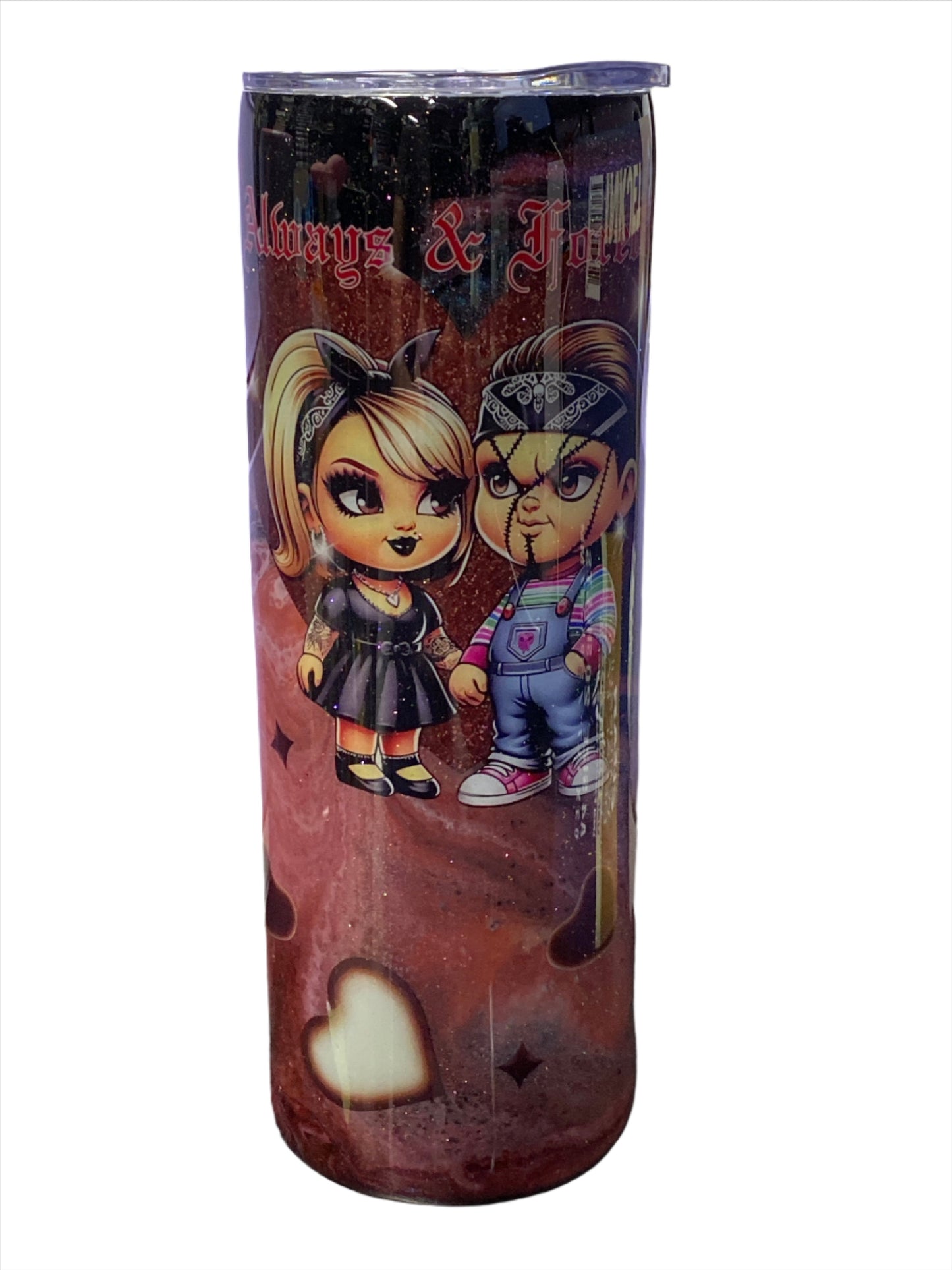 Custom Painted Always and Forever Stainless Skinny Tumbler w/Sliding Lid and Straw- 20 Oz