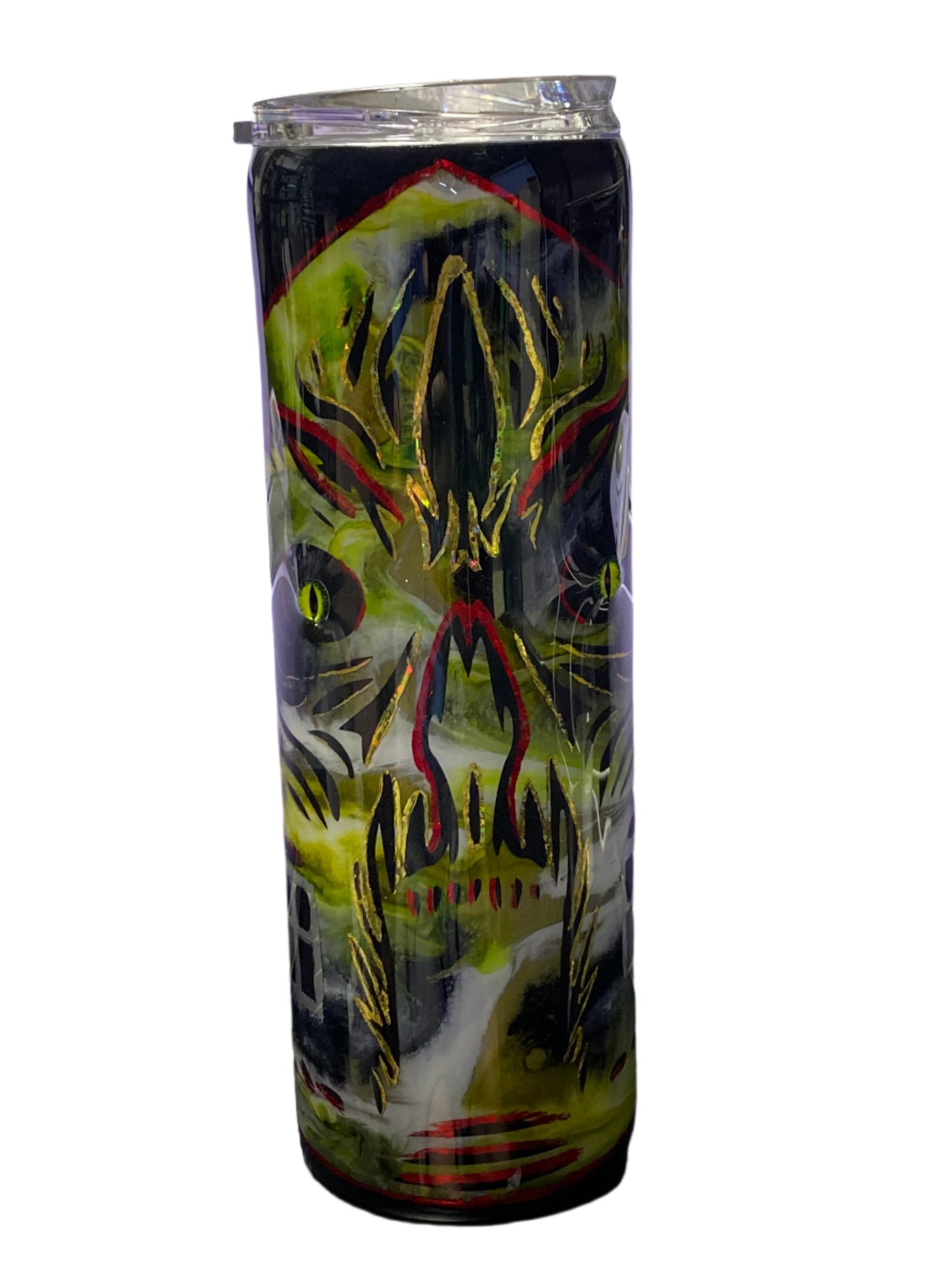 Custom Painted Halloween House Stainless Skinny Tumbler w/Sliding Lid and Straw- 30 Oz