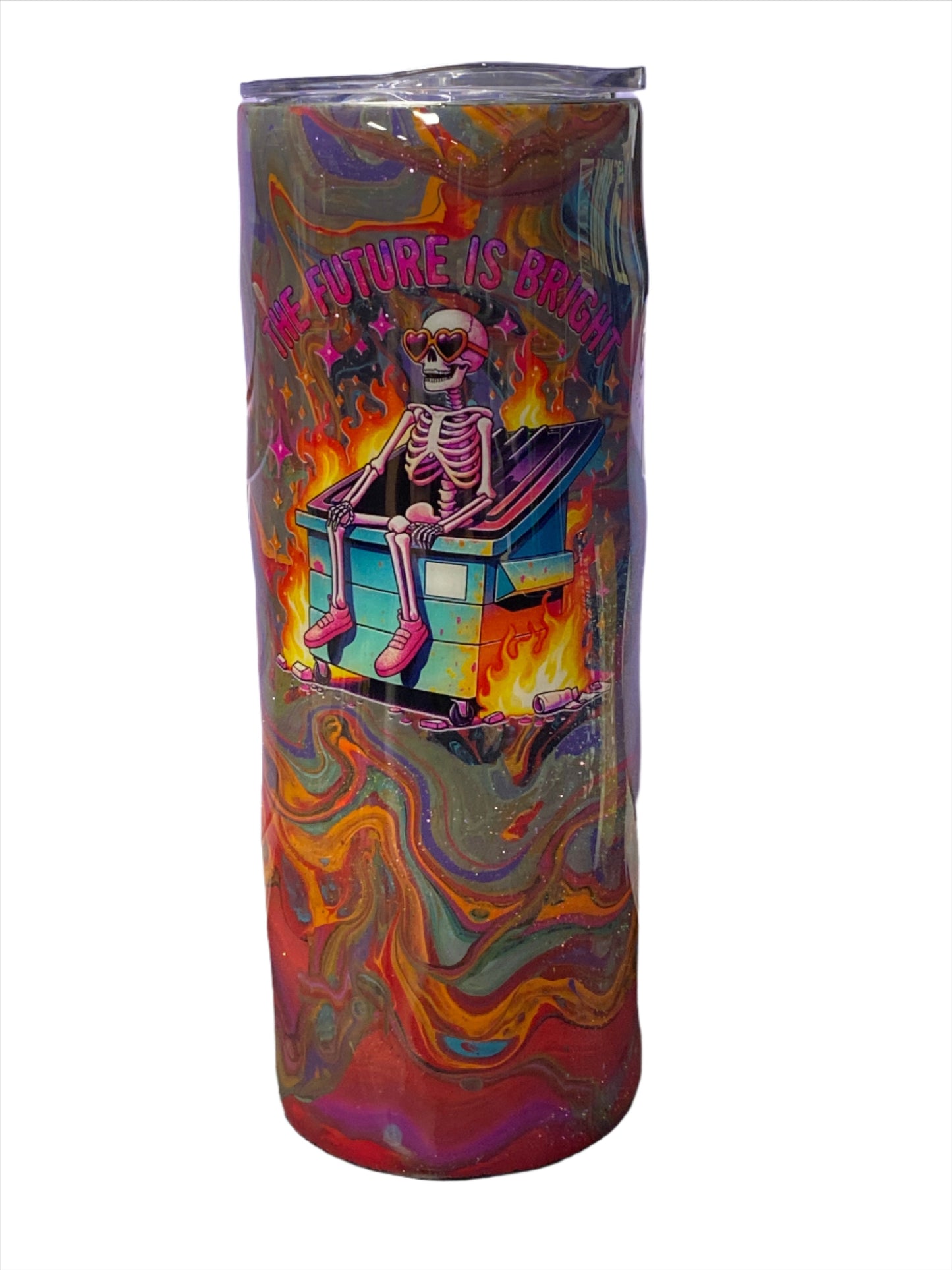 Custom Painted Bright Future Stainless Skinny Tumbler w/Sliding Lid and Straw- 20 Oz