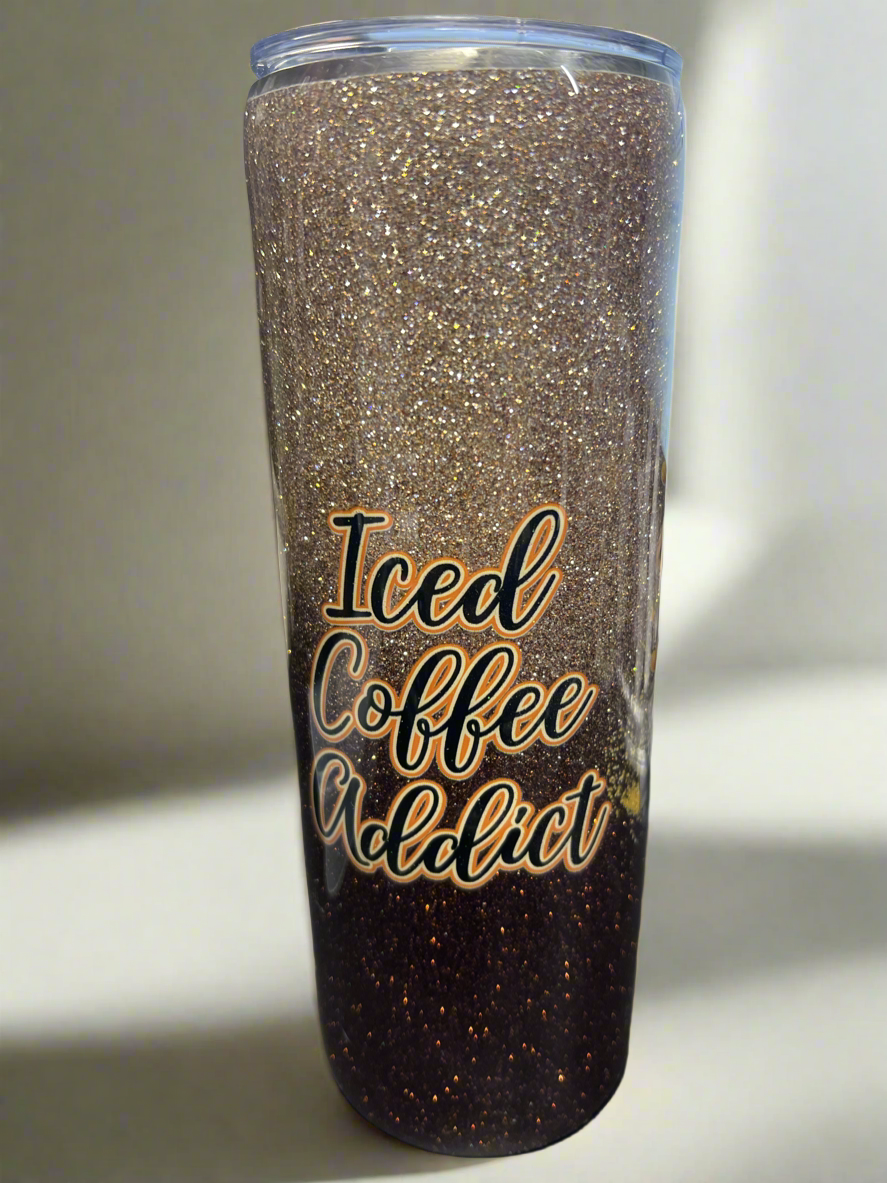Custom Brown Iced Coffee Cow Stainless Skinny Tumbler w/Sliding Lid and Straw- 20 Oz