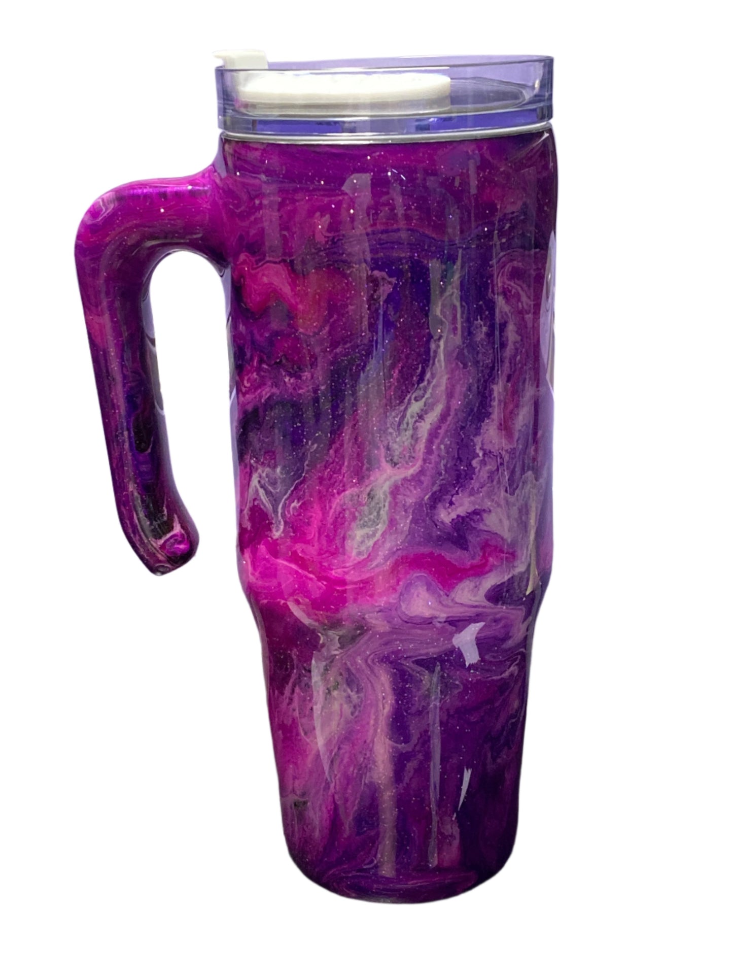 Hand Painted Pink Lightning Stainless Steel Grippy Handle Tumbler w/Sliding Lid - 30 Oz