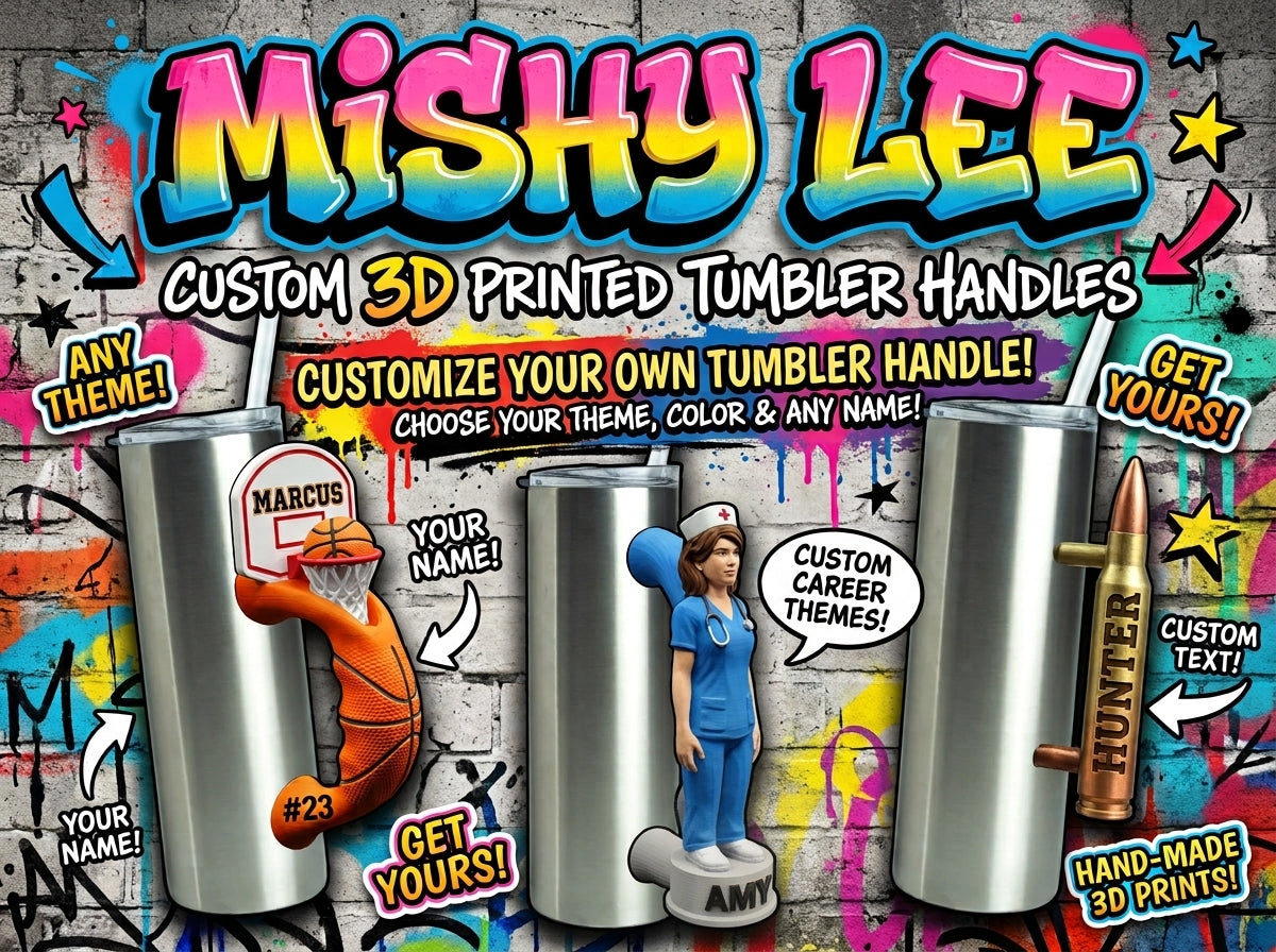 3D Printed Tumbler Handles - Custom 3D Printed Tumbler Handle, Personalized PLA Design using Ideas or Images