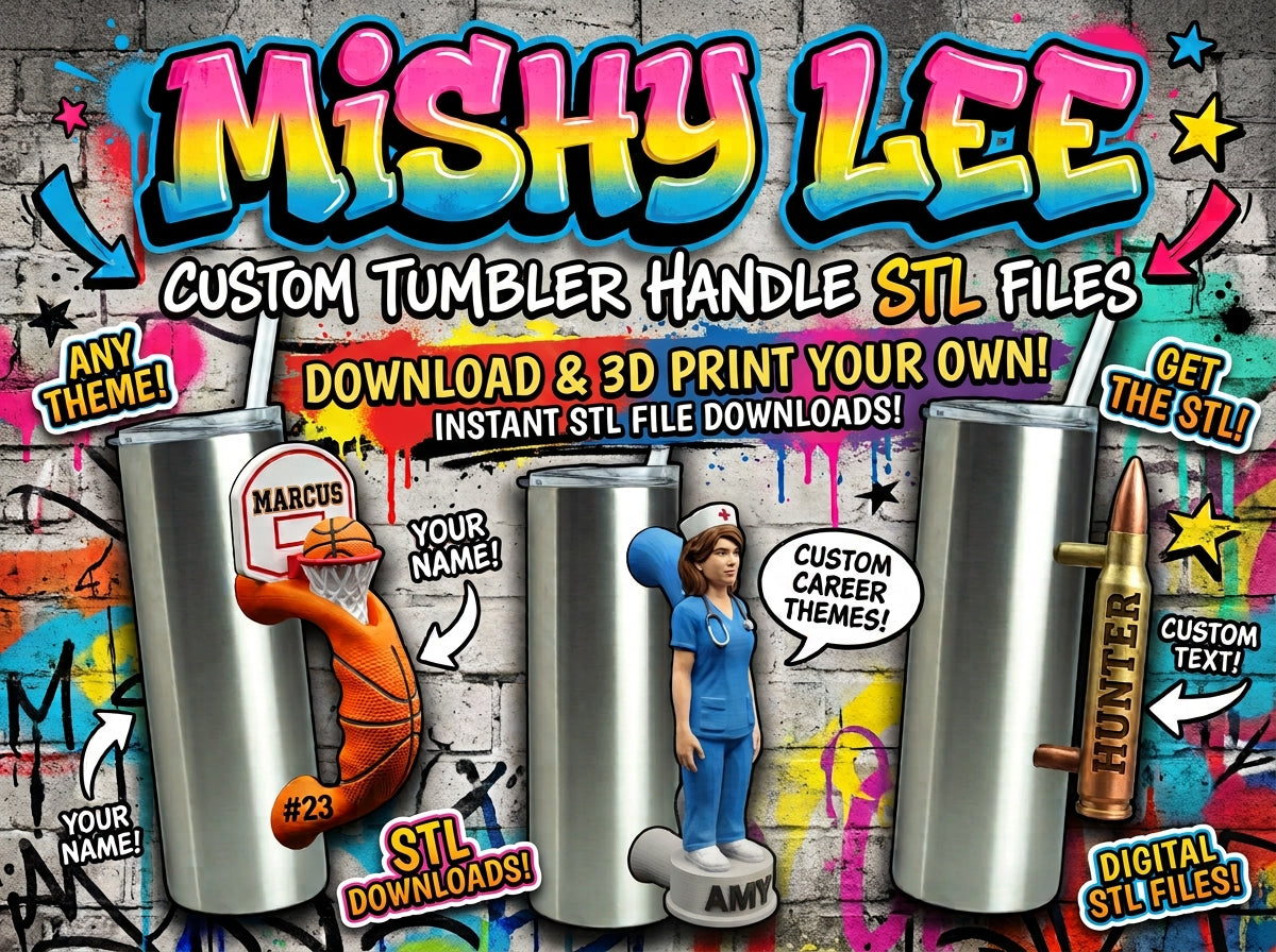Custom 3D Printed Tumbler Handle, Personalized PLA Design using Ideas or Images – Digital Download