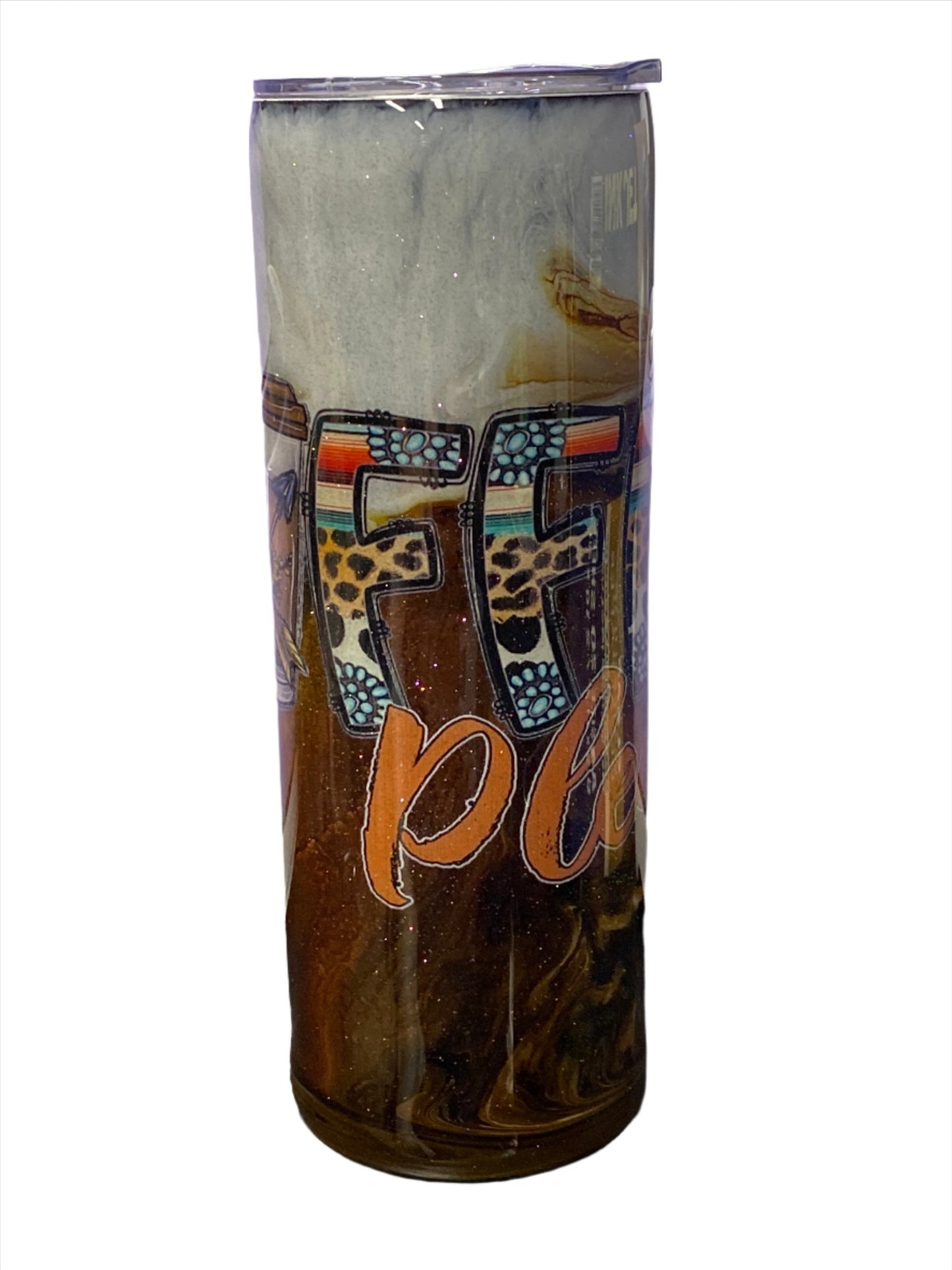Custom Painted Coffee Please Stainless Skinny Tumbler w/Sliding Lid and Straw- 20 Oz