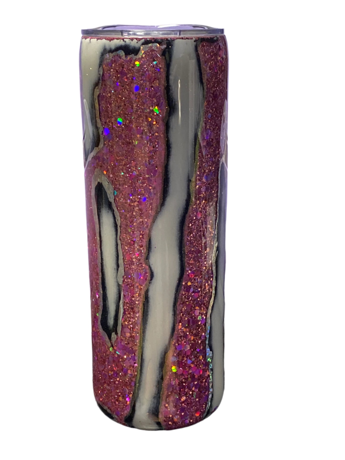 Custom Painted Glitter Streak Stainless Skinny Tumbler w/Sliding Lid and Straw- 20 Oz