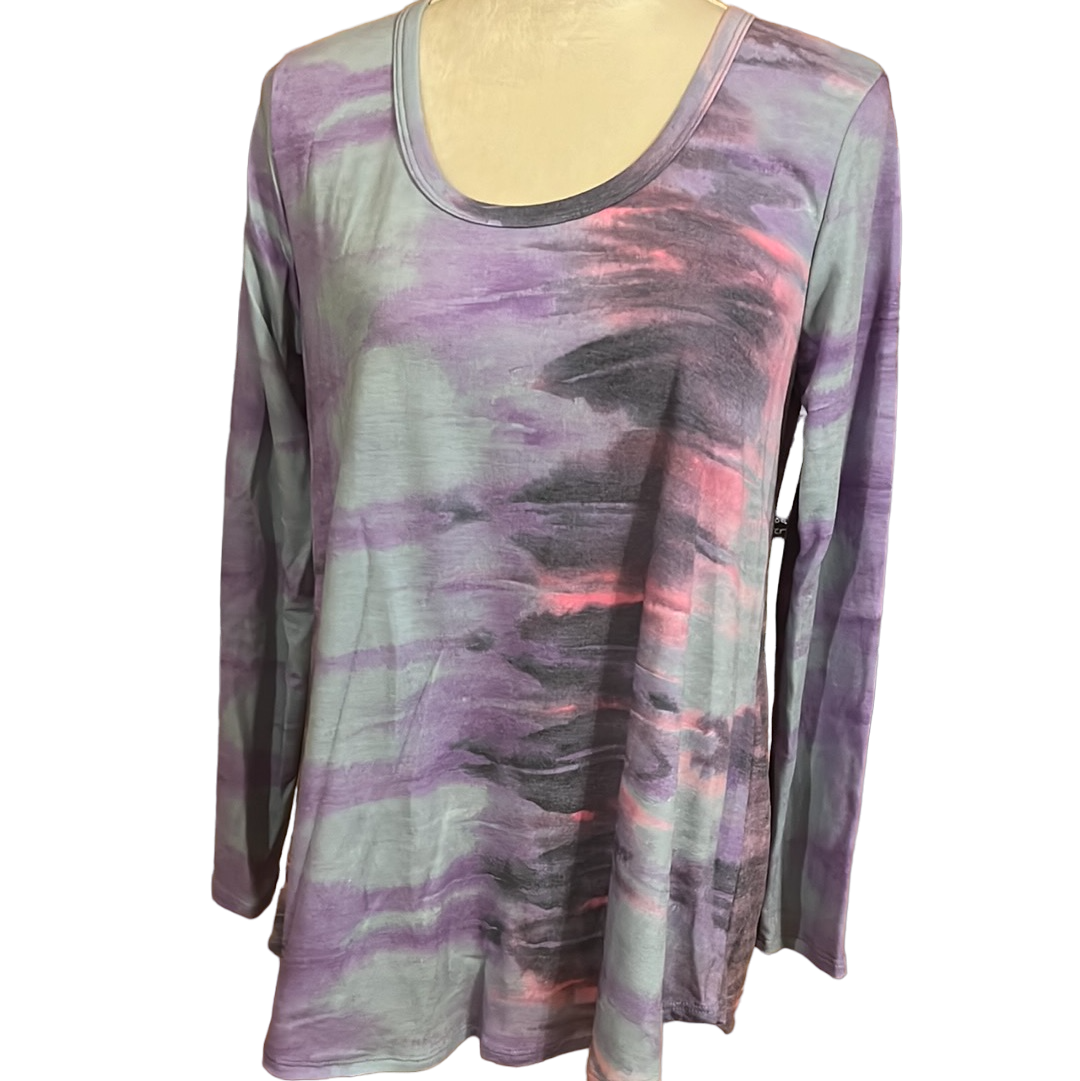LONG SLEEVE ROUND NECK TIE DYE PRINT TOP