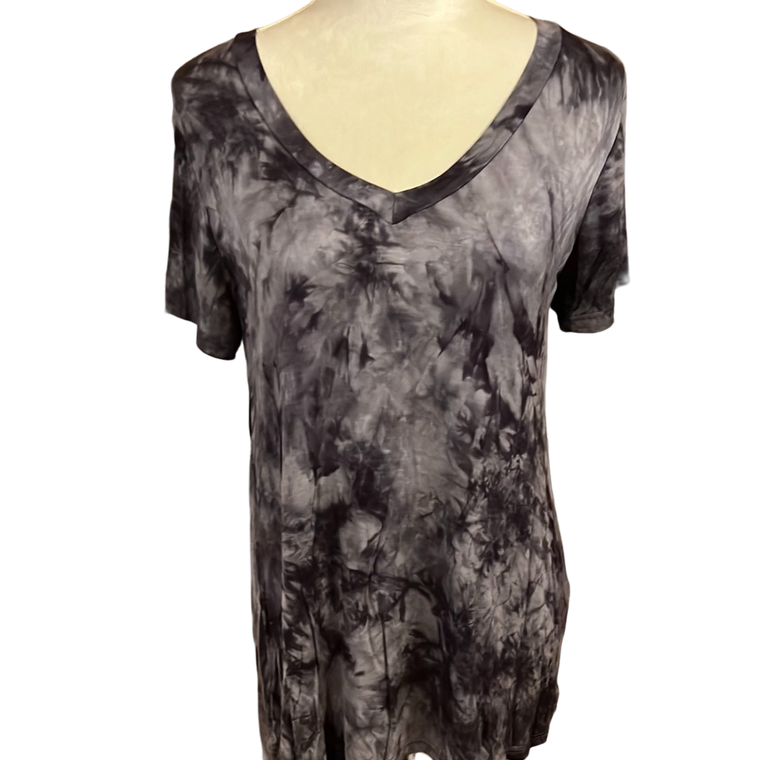 SHORT SLEEVE V NECK TIE DYE PRINT TOP