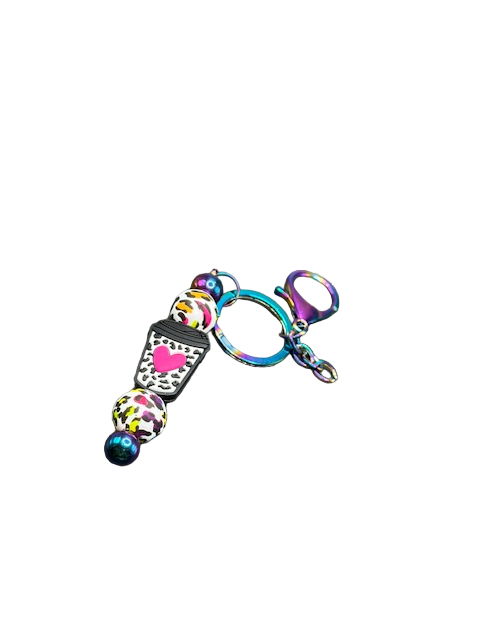 Rainbow Leopard Coffee Beaded Keychain