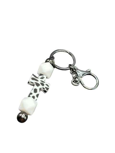 Cow Cross Beaded Keychain