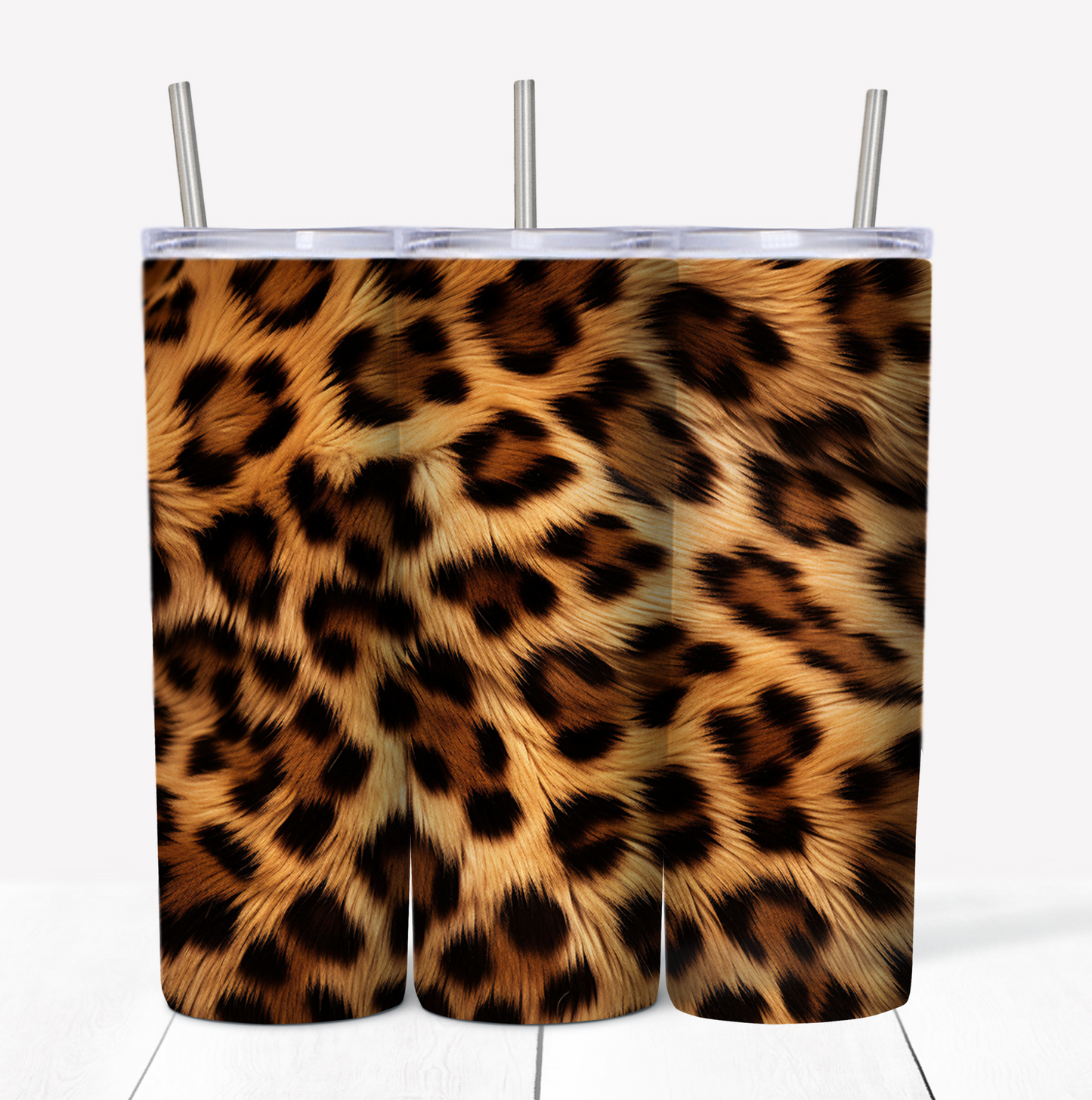 Cheetah Print Skinny Tumbler w/Sliding Lid and Straw