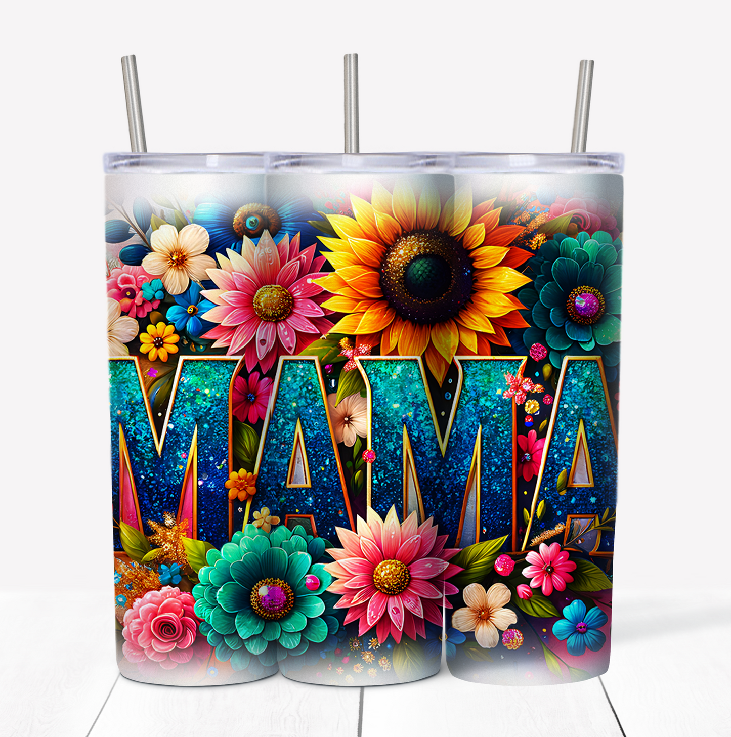 Mama Floral 2 Skinny Tumbler w/Sliding Lid and Straw