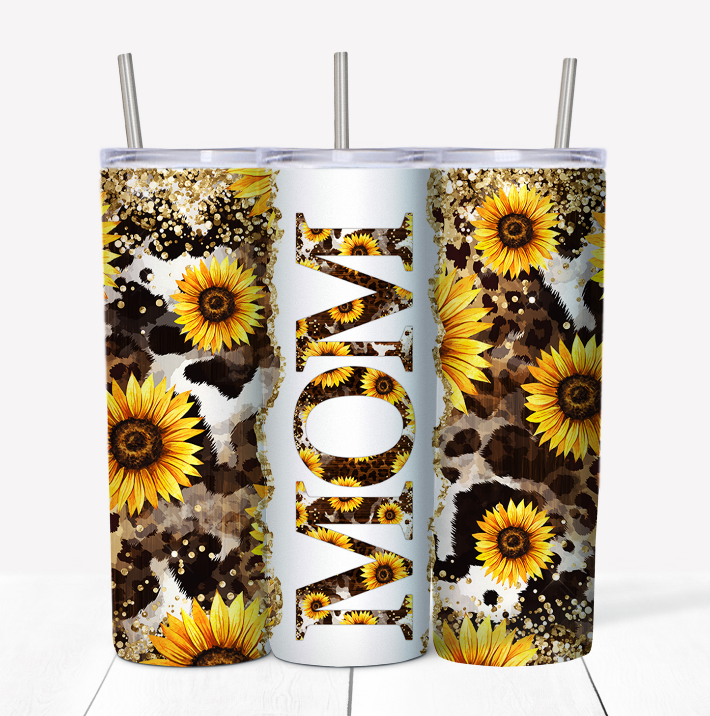 Mom Sunflower Skinny Tumbler w/Sliding Lid and Straw