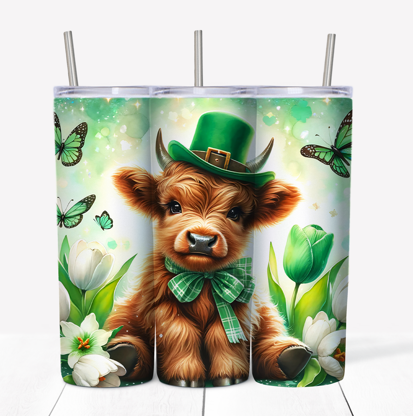 St Patricks Day Cow Hat Skinny Tumbler w/Sliding Lid and Straw- 20 Oz