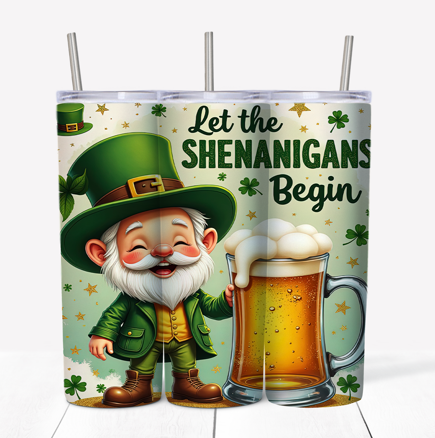 St Patricks Day Leprechaun Skinny Tumbler w/Sliding Lid and Straw- 20 Oz