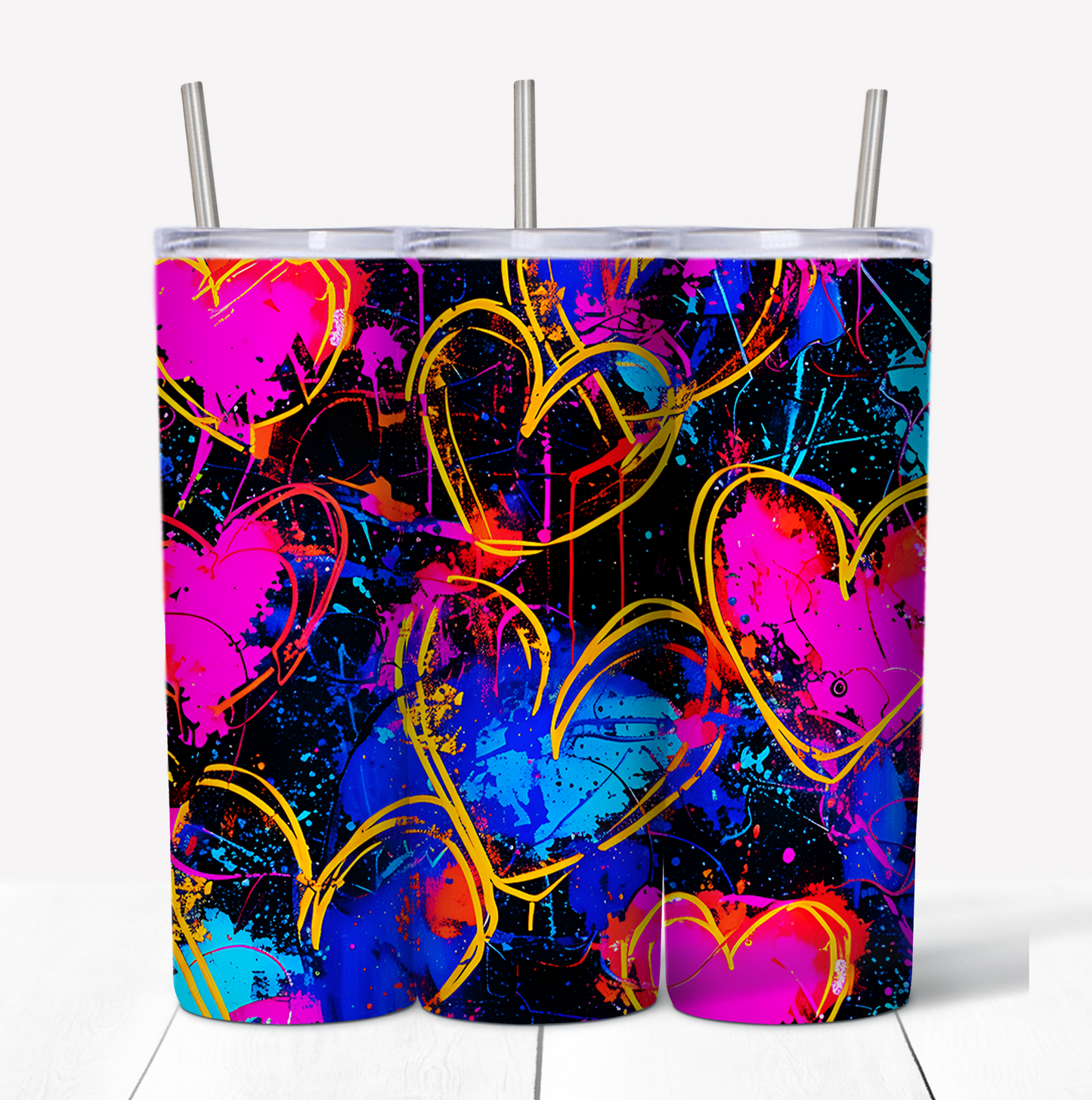 Neon Hearts 1 Skinny Tumbler w/Sliding Lid and Straw- 20 Oz