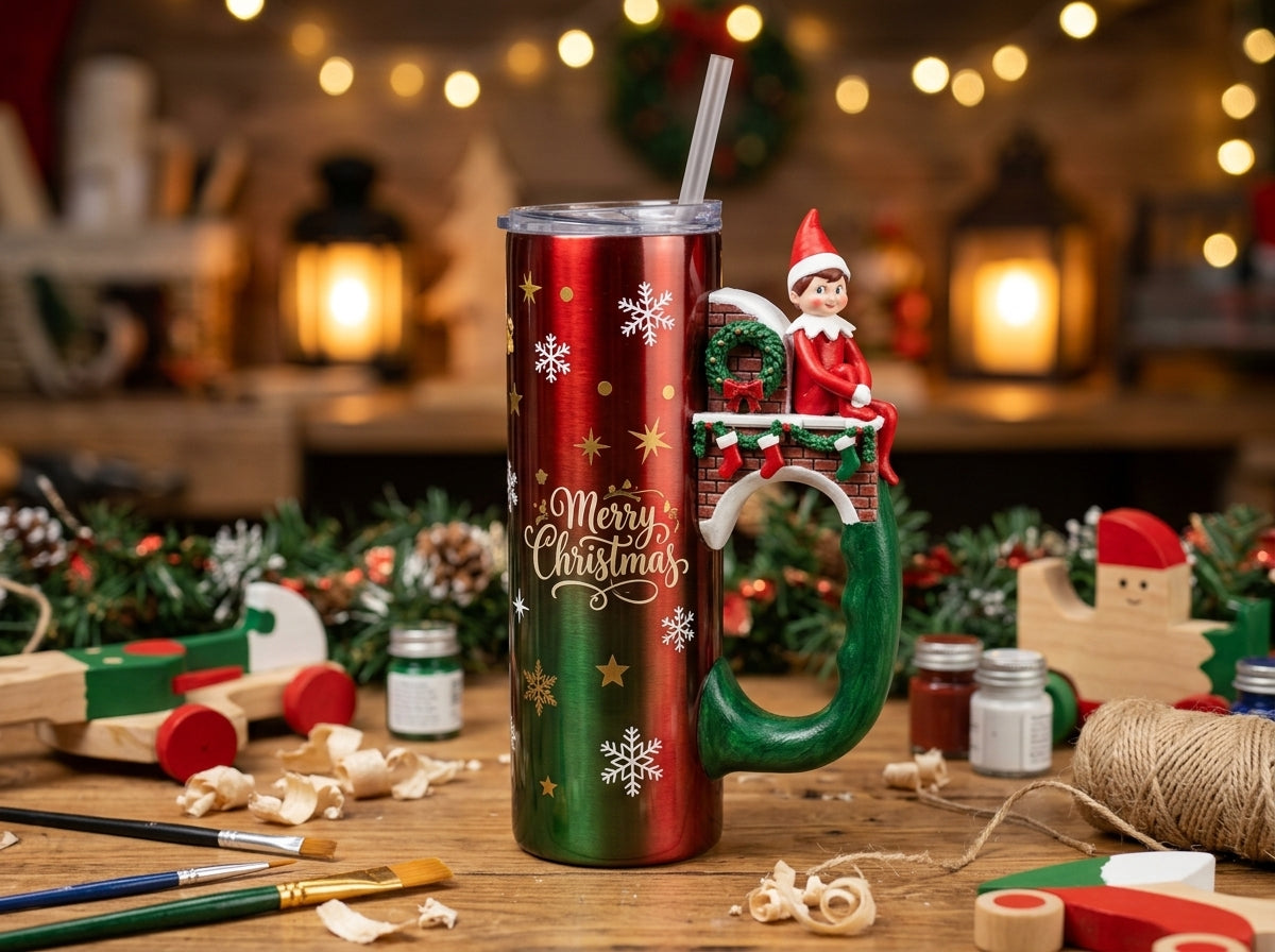 Christmas Elf on Fireplace Tumbler Handle 3D Printing STL – Digital Download
