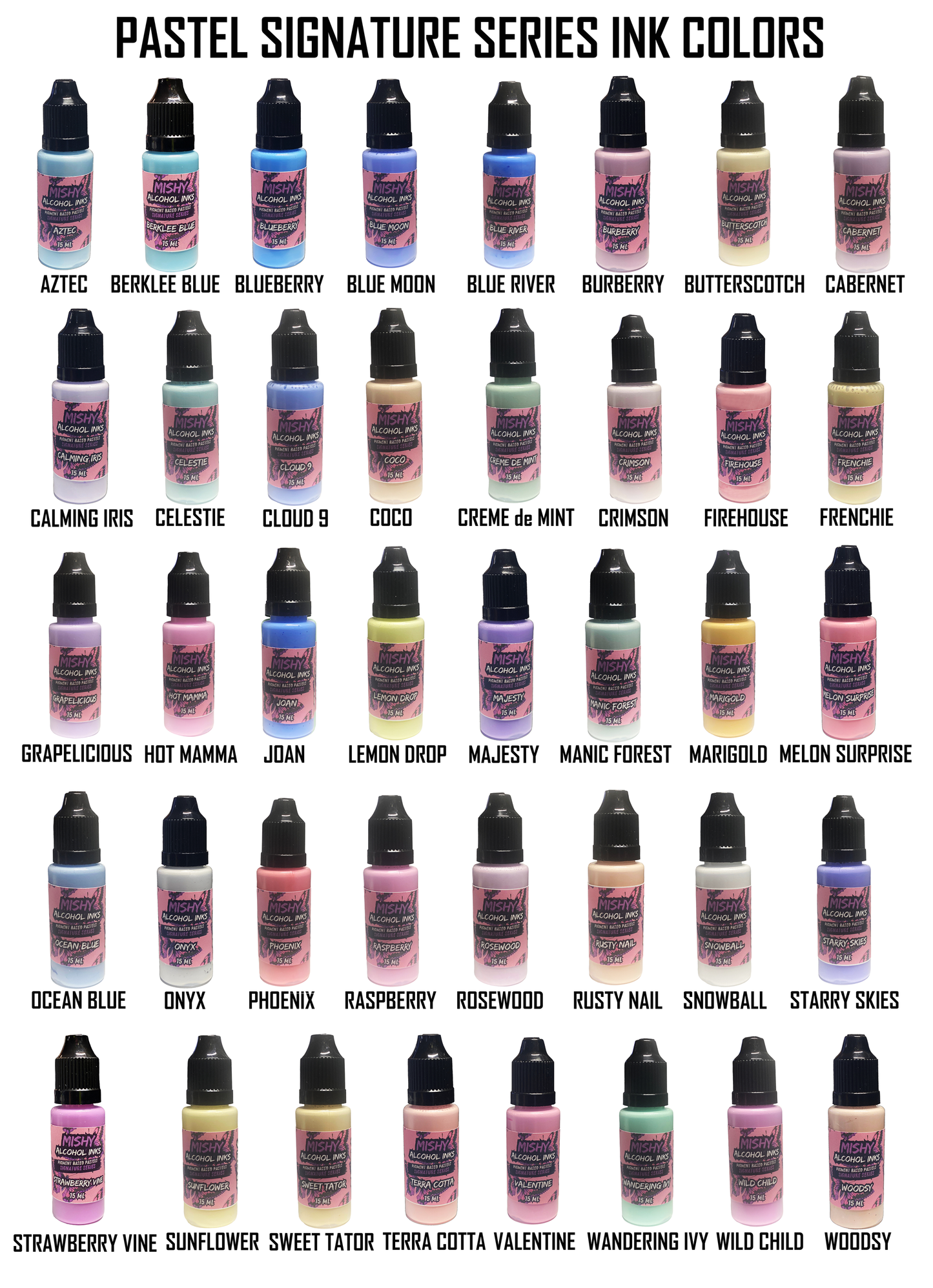 Pastel Mishy Lee Alcohol Inks - Signature Series Pigment Inks - 15mL (Pre-Order)