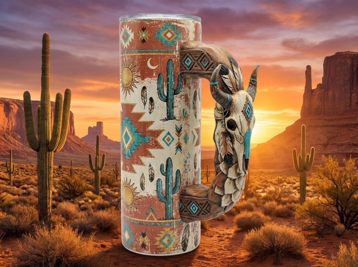 Aztec Bull Skull Tumbler Handle 3D Printing STL – Digital Download