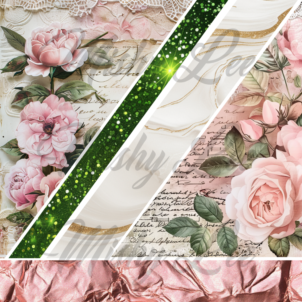 Emerald Pink Scrapbook Floral - #1