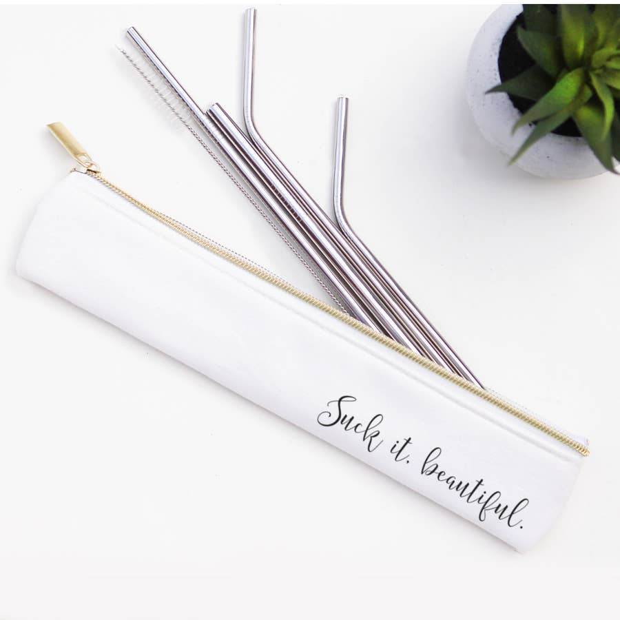 Suck It Beautiful Stainless Steel Metal Straw Set