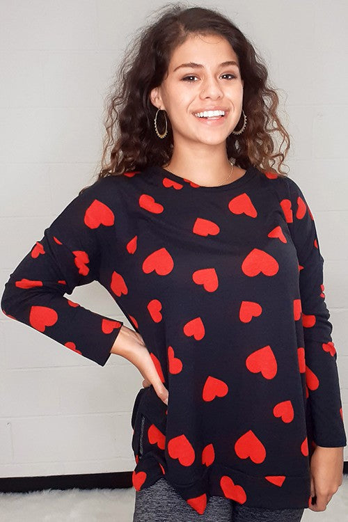 LONG SLEEVE ROUND NECK MULTI PRINT TUNIC TOP