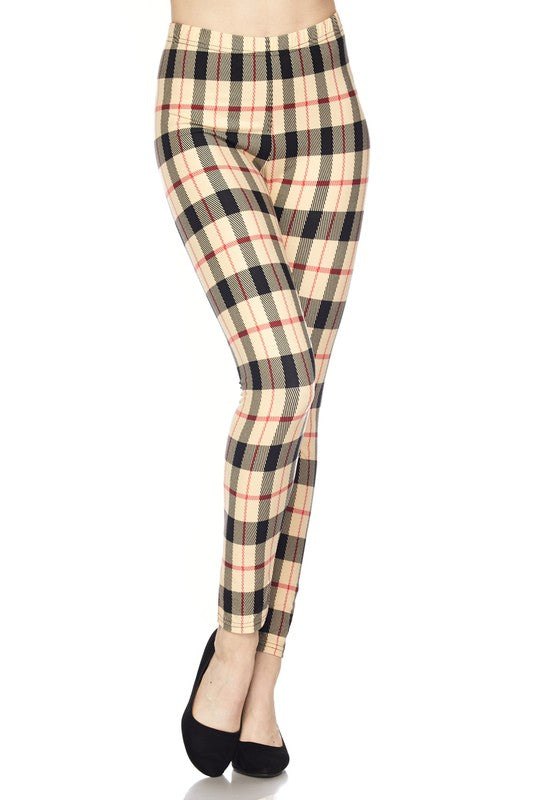 Christmas Plaid PRINT Brushed Ankle ONE SIZE Leggings