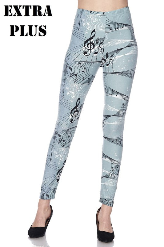3X4X LIGHT BLUE MUSIC NOTES PRINT Brushed Ankle PLUS SIZE Leggings