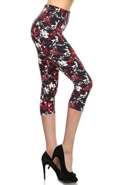 Red/White Print One Size Capri