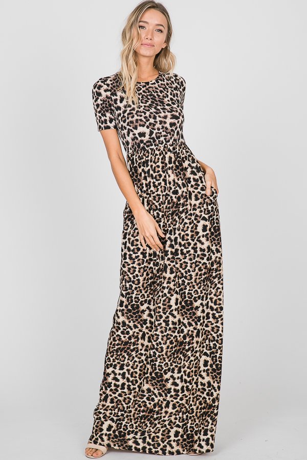 leopard print maxi dress with pockets Black Leopard Print Maxi Dress With Pockets
