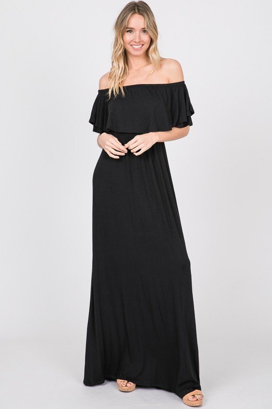 off the shoulder maxi dress with pockets Zenobia Cold Shoulder Maxi Dress With Pockets Swann Salon Studio