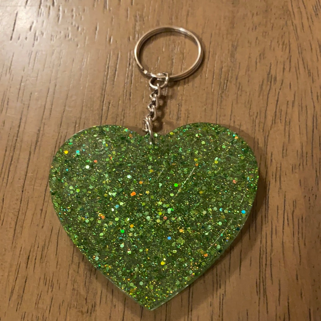 Oregon University Green Rhinestone Heart Keychain