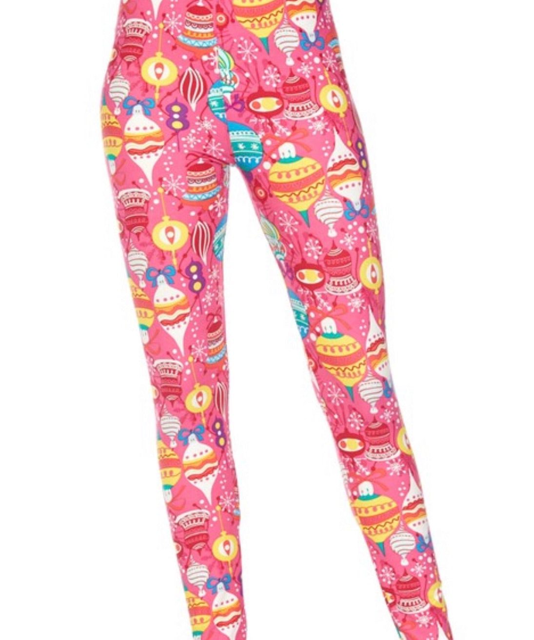 Pink Christmas Ornaments Print Brushed BUTTER SOFT PLUS SIZE Leggings