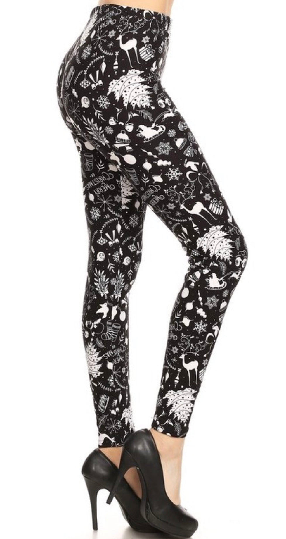 B/W CHRISTMAS Print Brushed BUTTER SOFT Leggings