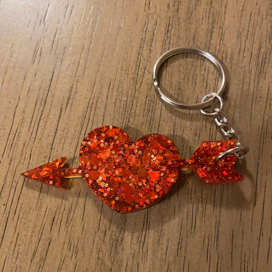 Louisiana Tech Colored Rhinestone Heart Keychain - Red