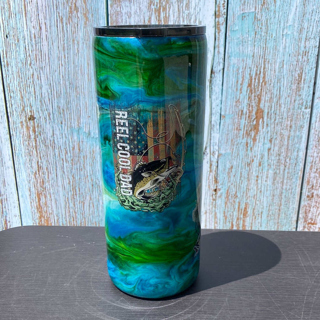 Hand Painted Reel Cool Dad Stainless Fatty Tumbler w/Sliding Lid and Straw- 30 Oz