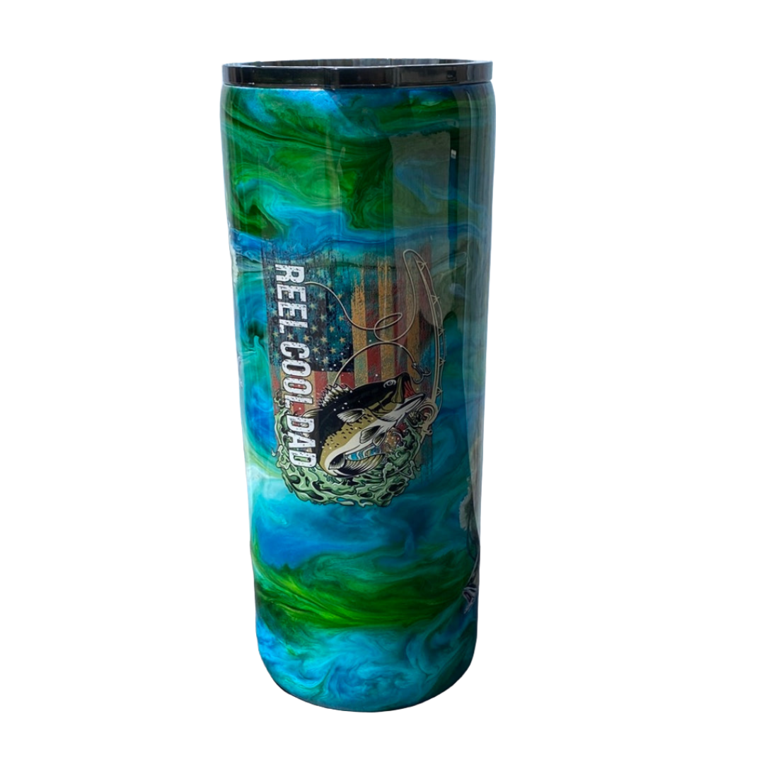 Hand Painted Reel Cool Dad Stainless Fatty Tumbler w/Sliding Lid and Straw- 30 Oz