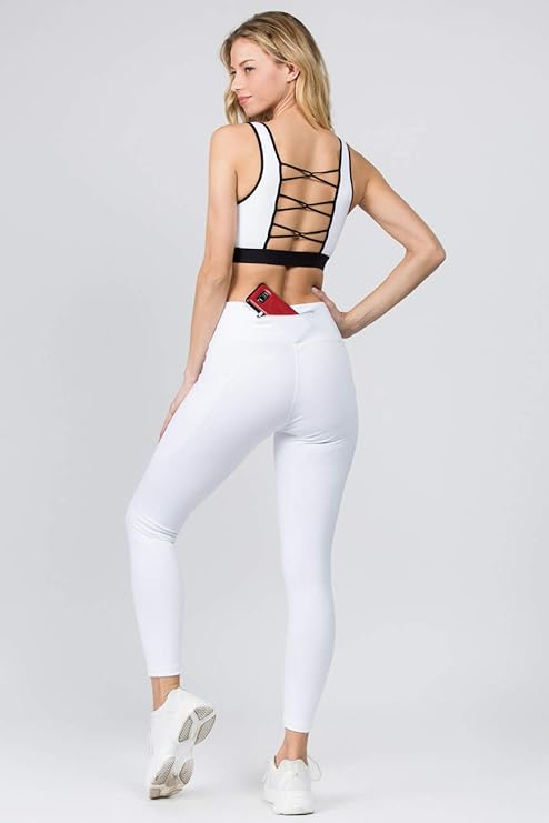 Women's Jogging Pants High Waist Lattice Ankle Cutout Workout Leggings with Pockets