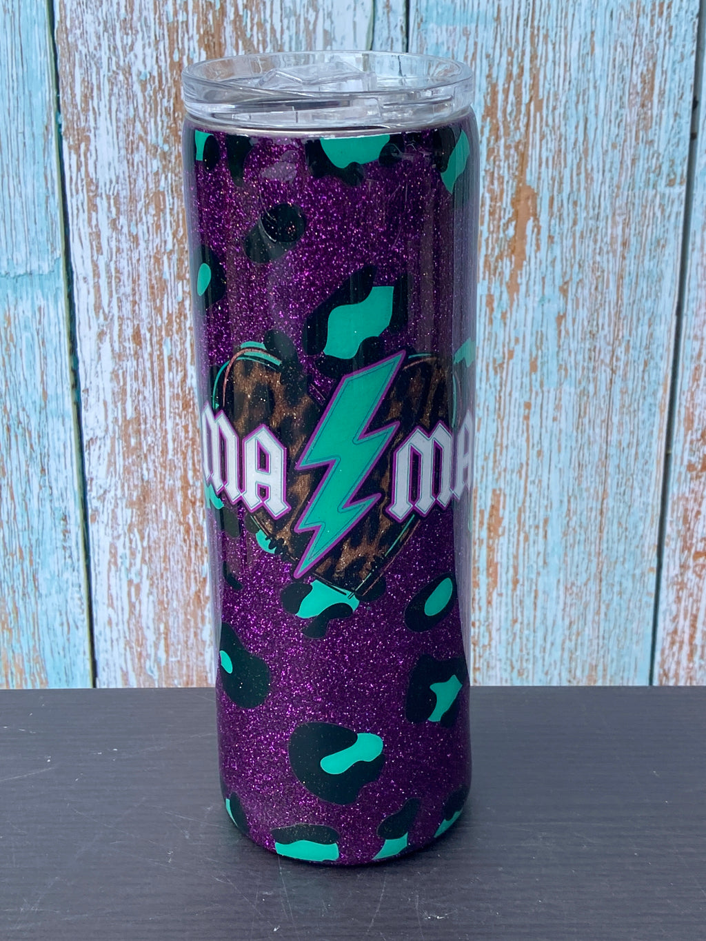 Custom Painted Purple Mama Bolt Stainless Skinny Tumbler w/Sliding Lid and Straw- 20 Oz.